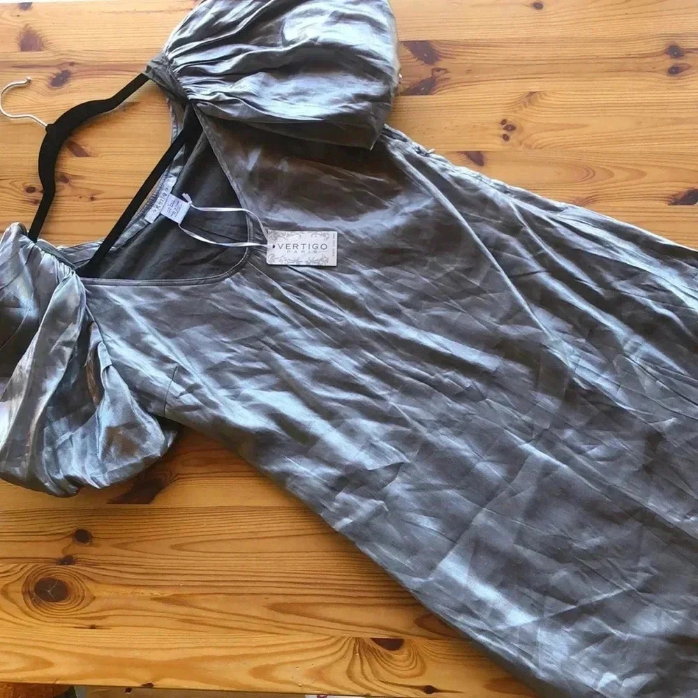 Vertigo Silver puff sleeve mini dress NWT